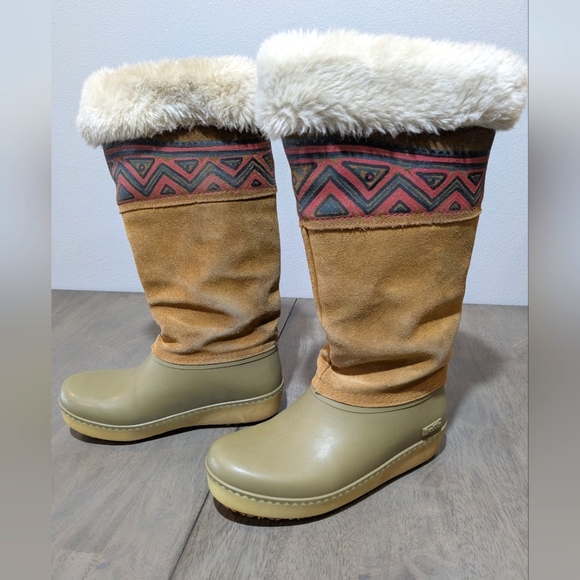 Baffin Shoes - Baffin Suede Shearling Tall Duck Boot Tribal Chevron Band 6.5